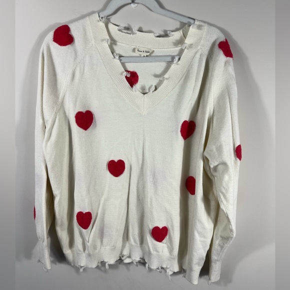 Aaron & Amber Sweaters - White Sweater with Red Heart Accents Valentine medium